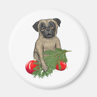 Imã Pug Puppy Adorável Arte De Cão De Natal