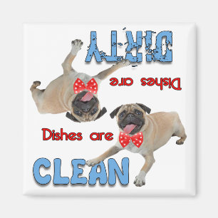 Imã Pug que veste um ímã da máquina de lavar louça