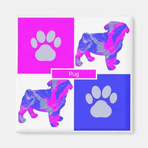 Imã Pug Silhoumbo Cachorro e Pata Rosa e Praça Azul