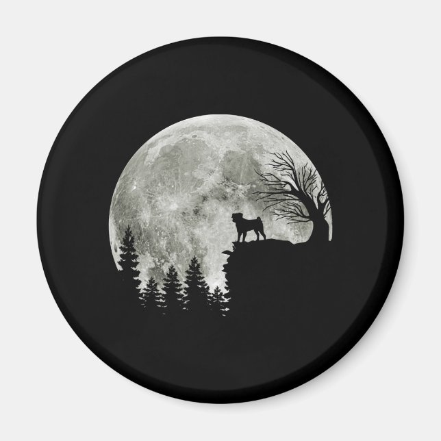 Imã Pug Stand On Mountain Spooky Halloween Moon (Frente)