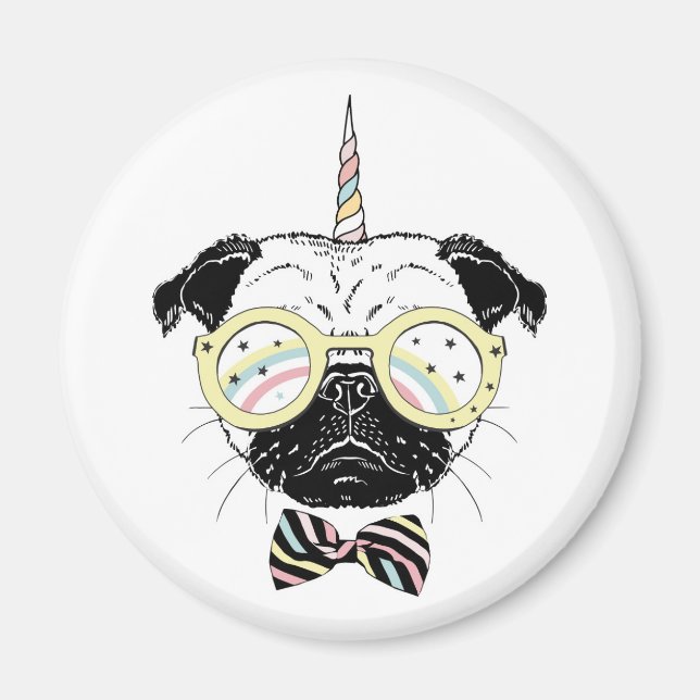 Imã Pug Unicorn | Ser único (Frente)