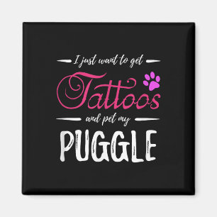 Imã Puggle Dog Lover Tatuagem Camisa Engraçada Cachorr