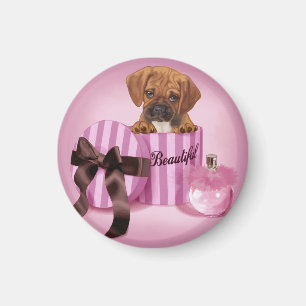 Imã Puggle na caixa redonda Stripy