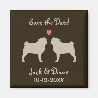 Imã Pugs Casamento Salve a Data - Bege no Marrom