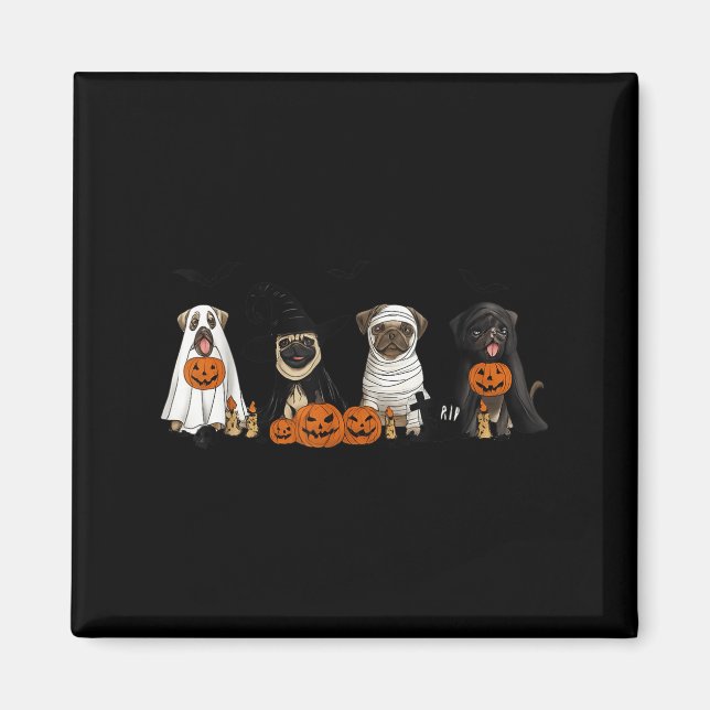 Imã Pugs Dog Lovers - Pug Ghost Pug Witch Pug Hallowee (Frente)