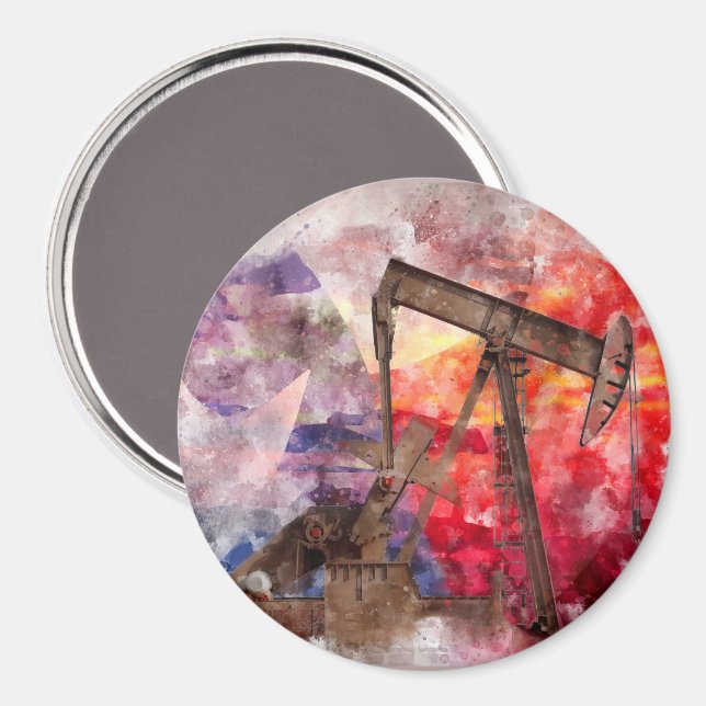 Imã Pumpjack ícone Texan aquarela com Sinalizador Texa (Front/Back)