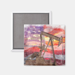 Imã Pumpjack silhueta pastel desenho americano Bandeir