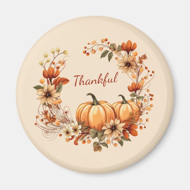 Imã Pumpkin agradecido e Flores de outono (Frente)