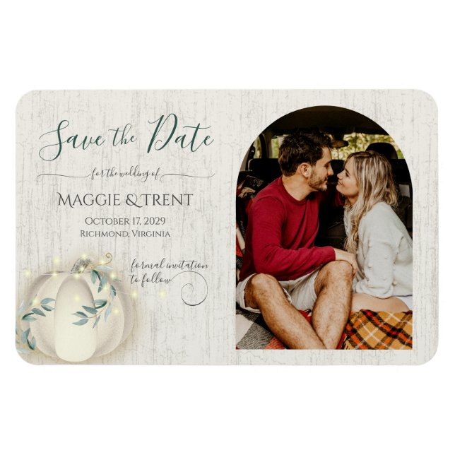 Ímã Pumpkin branco e luzes de cordas com foto (Horizontal)