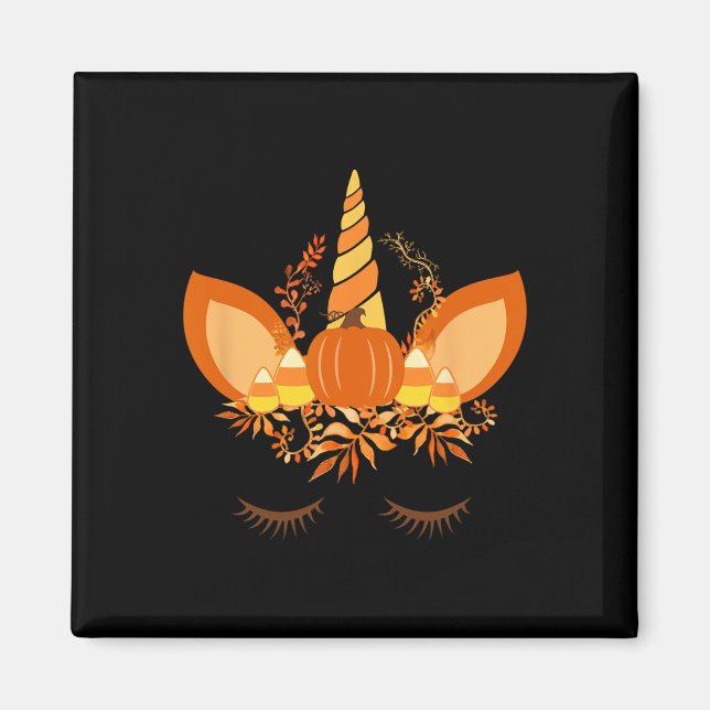 Imã Pumpkin Candy Corn - Autumn Call Themed Unicorn (Frente)