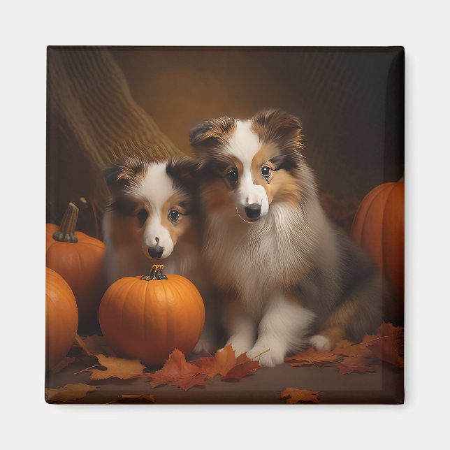 Imã Pumpkin de Abóbora de Shetland Sheepdog (Frente)