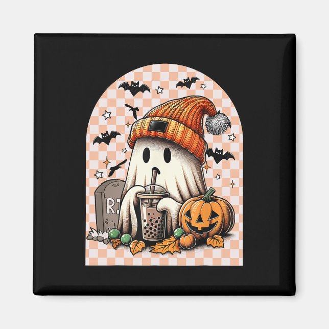 Imã Pumpkin de café verde-Bebendo-fantasma (Frente)
