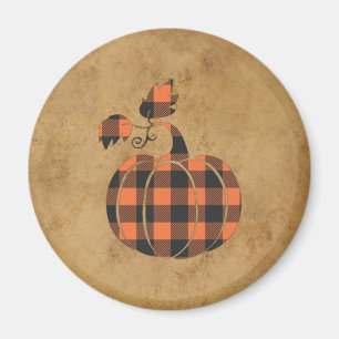 Imã Pumpkin De Outono De Xadrez Laranja E Preta