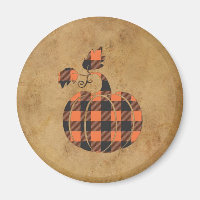 Imã Pumpkin De Outono De Xadrez Laranja E Preta (Frente)