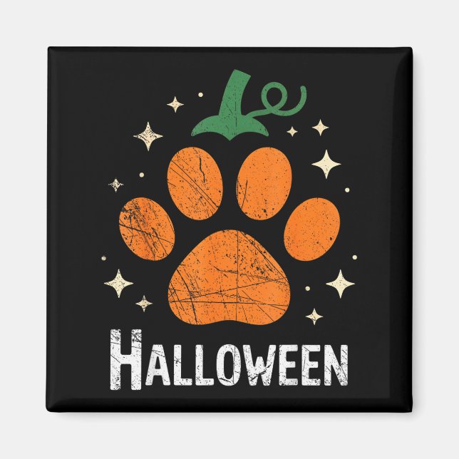Imã Pumpkin Dog Cat Paw Print Halloween Pet Lover  (Frente)