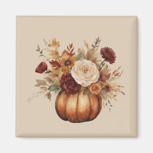 Imã Pumpkin e Flores de Aquarelas de Queda-