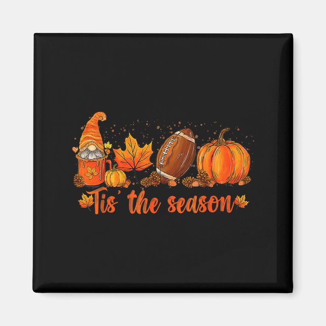 Imã Pumpkin Gnome Football Tis The Season Fall Thanksg (Frente)