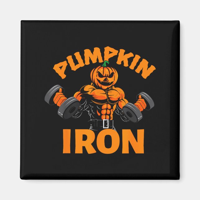Imã Pumpkin Iron Halloween Gym Workout Lifting Pun Fun (Frente)