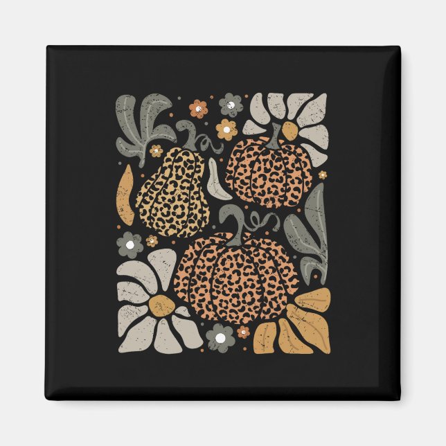 Imã Pumpkin Leopardo com Flores Boho Floral Graças (Frente)