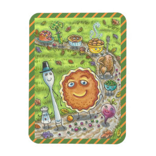 ÍMÃ PUMPKIN PIE & FRIENDS THANKSGIVING DAY FOOD MAGNET