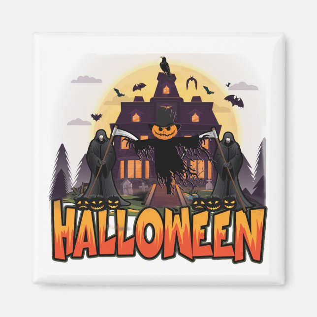 Imã Pumpkin Scary House, Halloween (Frente)