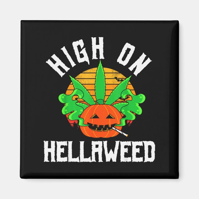 Imã Pumpkin Smoking Weed Costume Retro Funny Halloween (Frente)