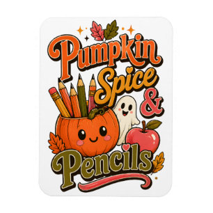 Ímã Pumpkin Spice & Lápis Adorável Professor de Outono