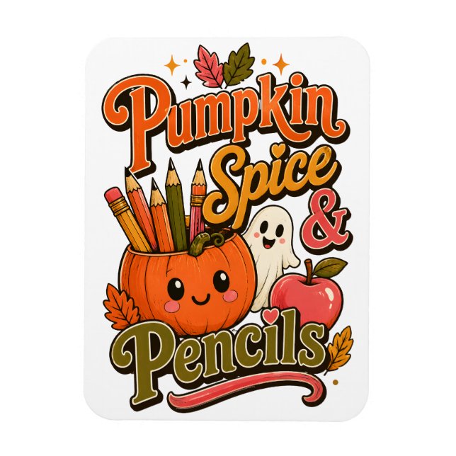 Ímã Pumpkin Spice & Lápis Adorável Professor de Outono (Vertical)