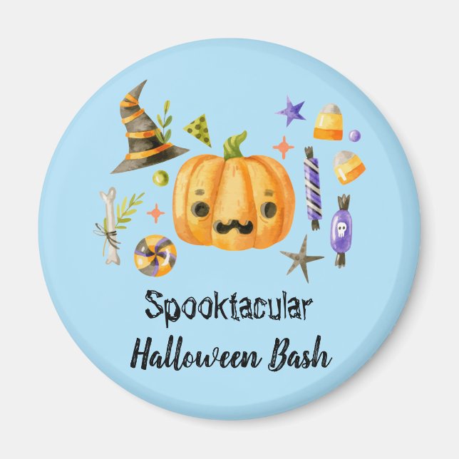Imã Pumpkin Spooktacular Festa de Halloween Bash Azul (Frente)
