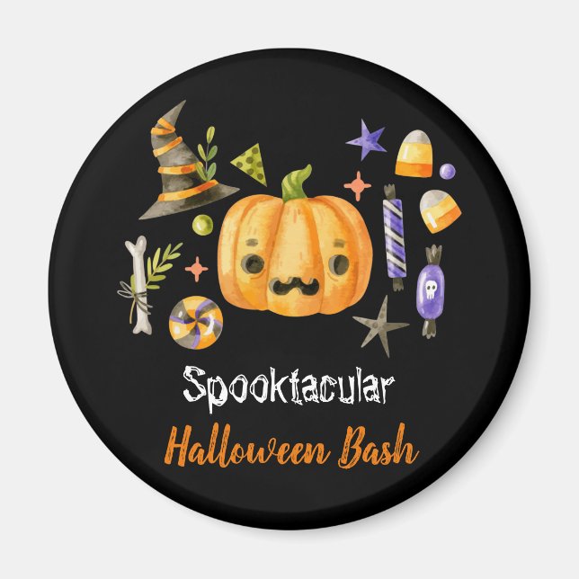 Imã Pumpkin Spooktacular Festa de Halloween Bash, Pret (Frente)