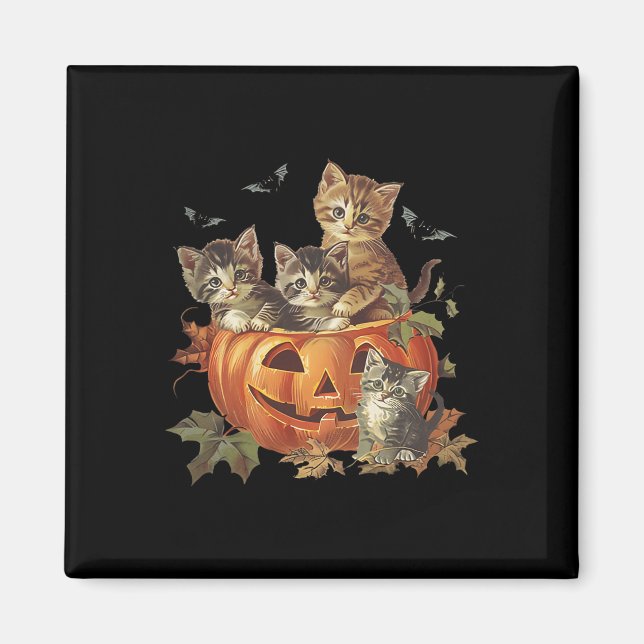 Imã Pumpkin Vintage 90s Cat Retro Halloween (Frente)