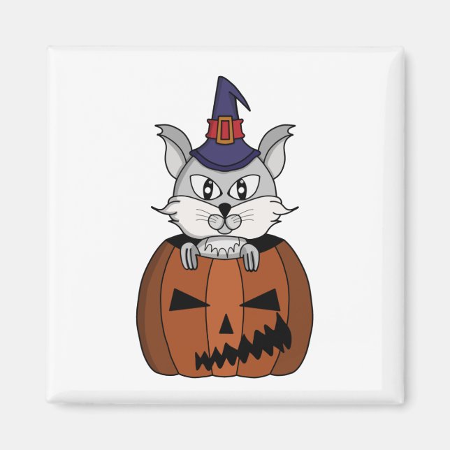 Imã Pumpkin Witch Cat no Halloween (Frente)