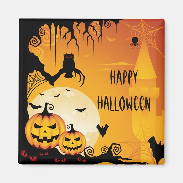 Imã Pumpkins assustador do Halloween e lua cheia (Frente)