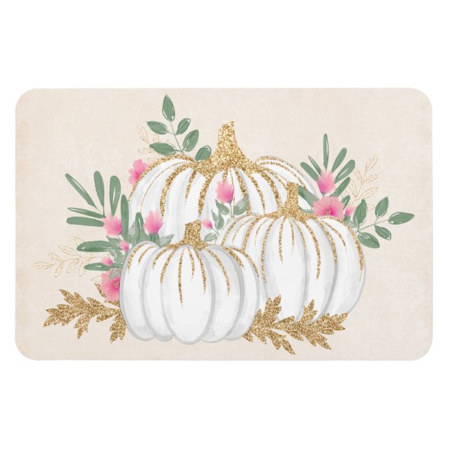 Ímã Pumpkins branco e Dourado Aquarela (Horizontal)