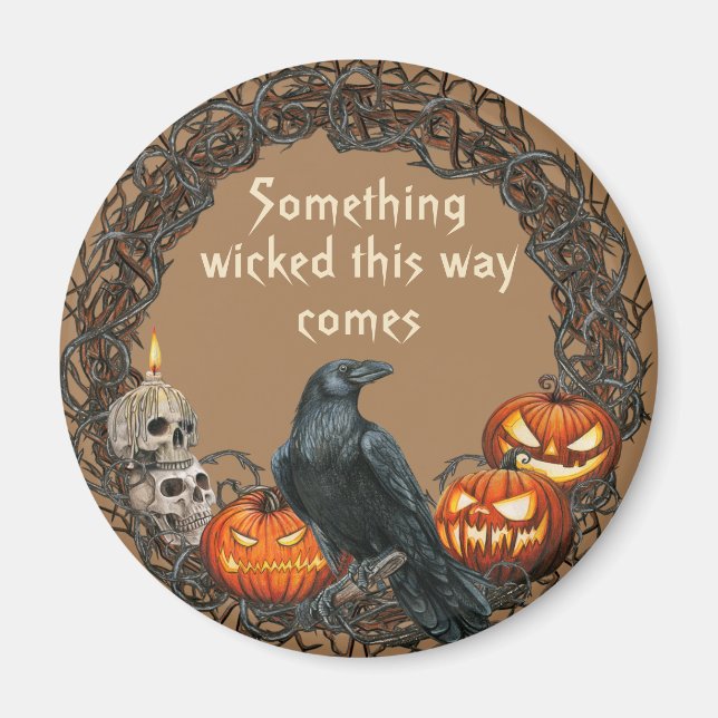 Imã Pumpkins e Raven Halloween Wreath (Frente)