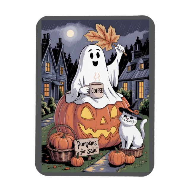 Ímã Pumpkins Para Vender E Caffeine Ghost Com Cat V3 (Vertical)