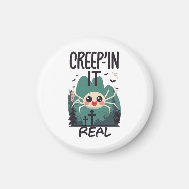 Imã Pun Kawaii de Aranha de Halloween (Frente)