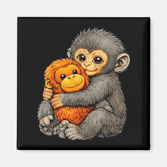 Imã Punch monkey funny cute baby animal hugging plush  (Frente)