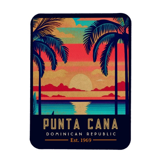 Ímã Punta Cana DR. Retro Sunset Souvenirs 1960 (Vertical)
