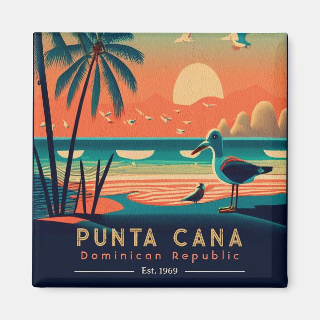 Imã Punta Cana DR. Retro Sunset Souvenirs 1960 (Frente)