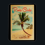 Ímã Punta Gorda Florida Palm Tree Beach Viagens vintag<br><div class="desc">Design de Punta Gorda Flórida em Viagens vintage apresentando uma palmeira na praia com oceano e céu.</div>