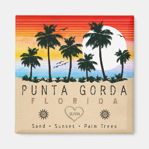 Imã Punta Gorda Florida Retro Sunset Palm tree 1960