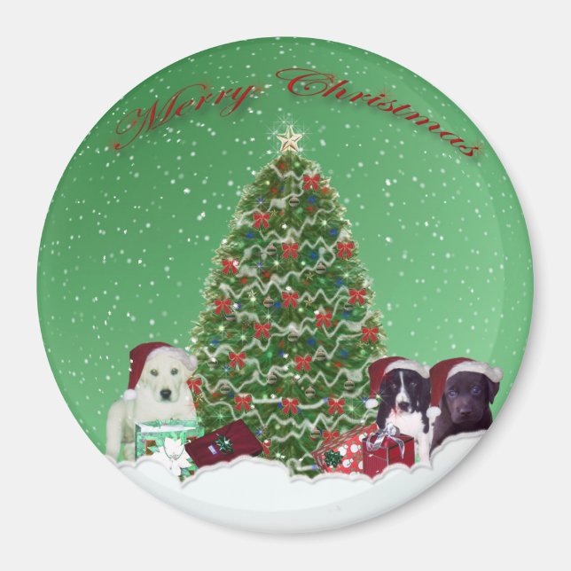 Imã Puppies Dia de Natal Magnet (Frente)