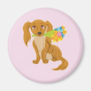 Imã Puppy com Buquê de Flor