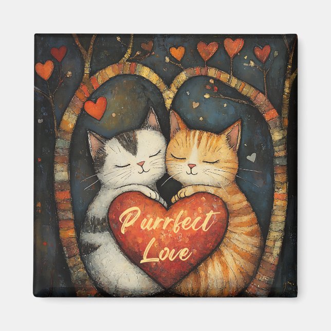 Imã Purfect Love A Cozy Cat Embrace Trabalho de arte (Frente)