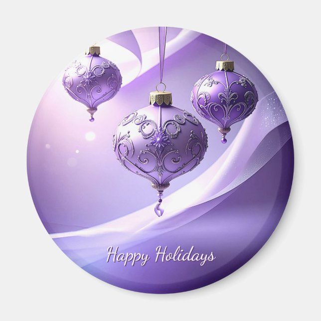 Imã Purple Decorative Christmas Ball Holiday Magnet (Frente)