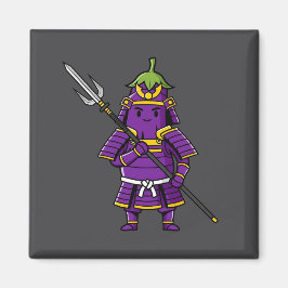 Imã Purple Eggplant Samurai Warrior with Spear Illustr