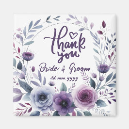 Imã Purple Floral Frame Thank You Wedding Favors