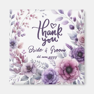 Imã Purple Floral Frame Thank You Wedding Favors