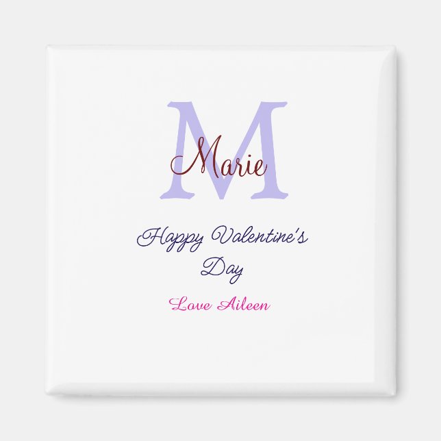 Imã Purple pastel happy Valentine's day pink monogram  (Frente)
